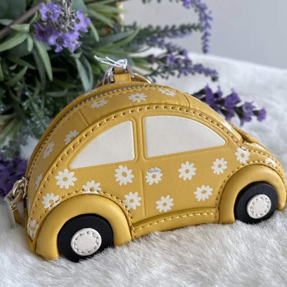 New Kate Spade Beep Beep Yellow VW Daisy Car Coin Purse Bag Charm Key chain - Picture 3 of 9